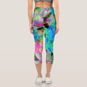 Leggings Capri Chaux psychédélique Trippy Lime Vert et Bleu Fleur (Verso)