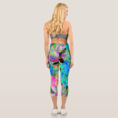 Leggings Capri Chaux psychédélique Trippy Lime Vert et Bleu Fleur (Verso)
