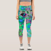 Leggings Capri Chaux psychédélique Trippy Lime Vert et Bleu Fleur (Recto)