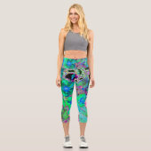 Leggings Capri Chaux psychédélique Trippy Lime Vert et Bleu Fleur (Recto)