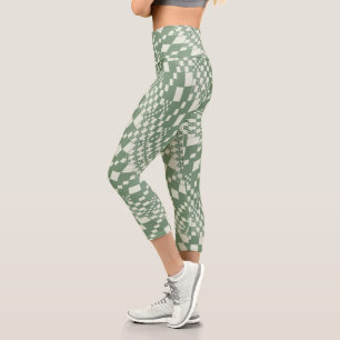 Leggings Capri Chèques déformées en vert