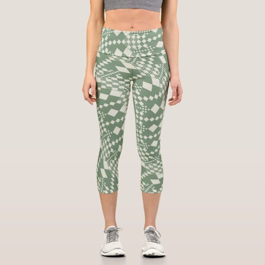 Leggings Capri Chèques déformées en vert (Recto)