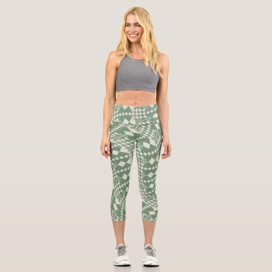 Leggings Capri Chèques déformées en vert (Recto)