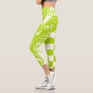 Leggings Capri Chèques et permules en vert et blanc de chaux