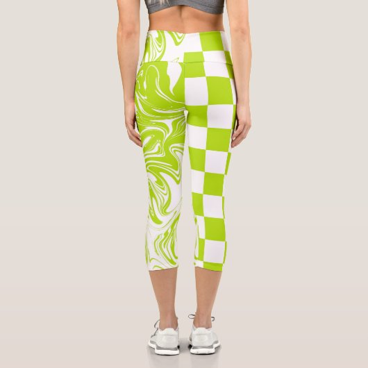 Leggings Capri Chèques et permules en vert et blanc de chaux (Verso)