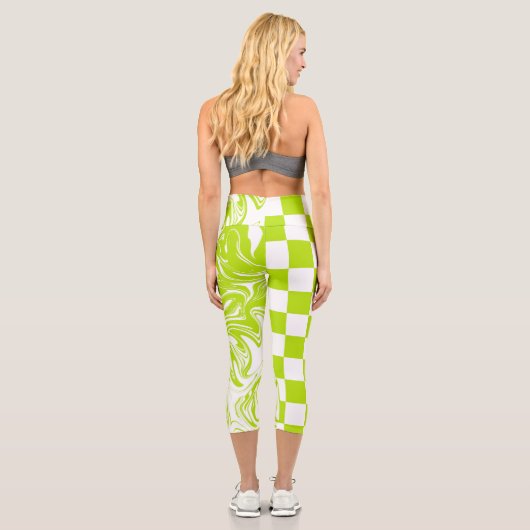 Leggings Capri Chèques et permules en vert et blanc de chaux (Verso)