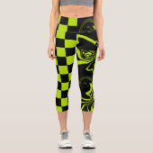 Leggings Capri Chèques et permules - Lime vert et noir (Recto)