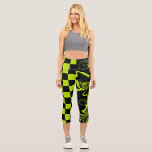 Leggings Capri Chèques et permules - Lime vert et noir (Recto)