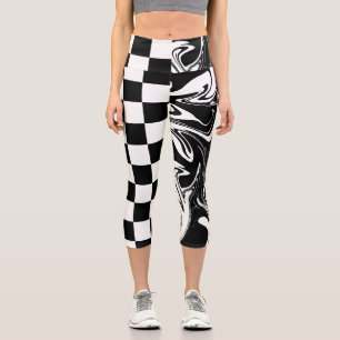 Leggings Capri Chèques et tourbillons - Noir et Blanc