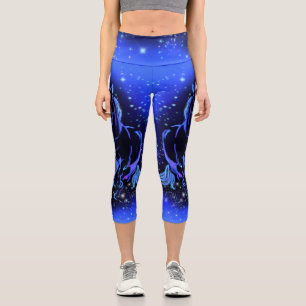 Leggings Capri Cheval Bleu Néon Couchant Au Lune Starry Night