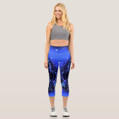 Leggings Capri Cheval Bleu Néon Couchant Au Lune Starry Night (Recto)