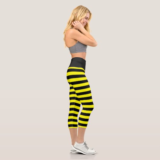 Leggings Capri Chic Bumble Bee Style Black Yellow Stripes Motif (Droite)