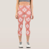 Leggings Capri Chic Coral et blanc Floral Motif personnalisable (Recto)