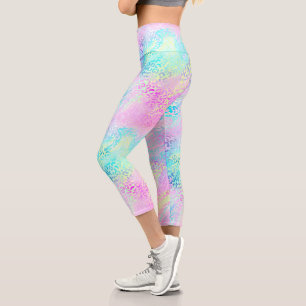 Leggings Capri Chic Girly Rainbow Shimmer Empreinte de léopard