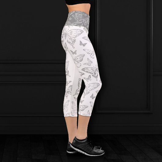 Leggings Capri Chic papillon | Faux Motif gris argent métallique