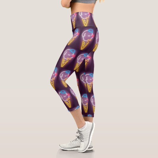 Leggings Capri Chien à crème glacée de néon (Gauche)