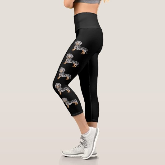 Leggings Capri Chiens De Cheveux Courtes Noirs Et Tan Dapple (Gauche)