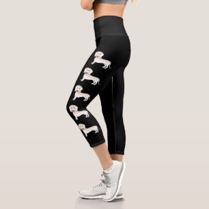 Leggings Capri Chiens de dessin animé lisses crème anglaise Dachs