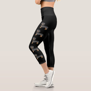 Leggings Capri Chiens de dessin animé teckel à poil court noir et