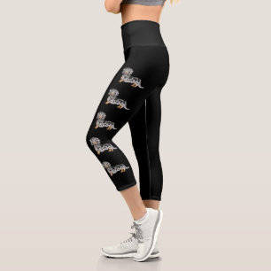 Leggings Capri Chiens Teckel à Poil Long Dapple Noir et Feu