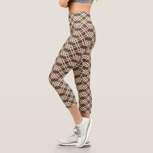 Leggings Capri Chocolat géométrique en treillis moderne Brown & b