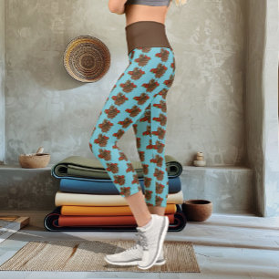 Leggings Capri Chouette des Roses rouges bleu