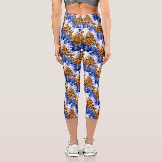 Leggings Capri Ciel Bleu Et Nuages Motif D'Art Abstrait (Verso)