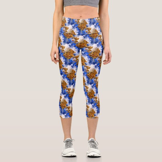Leggings Capri Ciel Bleu Et Nuages Motif D'Art Abstrait (Recto)