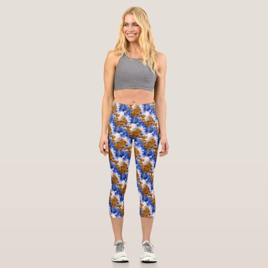 Leggings Capri Ciel Bleu Et Nuages Motif D'Art Abstrait (Recto)