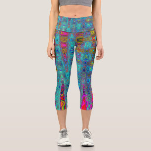 Leggings Capri Ciel Bleu Tripant Vagues Atomiques Abstraites Rétr