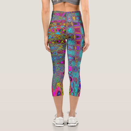 Leggings Capri Ciel bleu Trippy Vagues rétro Abstraites atomiques (Verso)