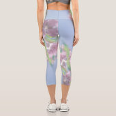 Leggings Capri Ciel bleu Vert Plante Feuilles Fleurs violettes (Verso)
