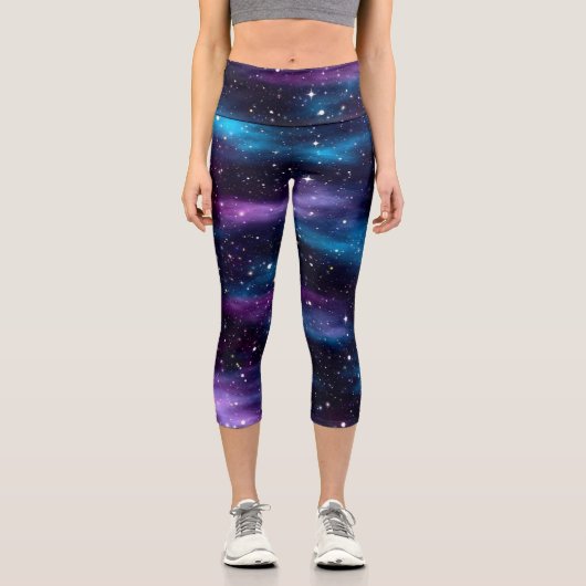 Leggings Capri Ciel étoilé Galaxie Bleu & Violet (Recto)