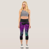 Leggings Capri Cimeau hanté violet et bleu aqua Halloween (Recto)