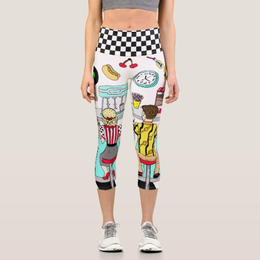 Leggings Capri Cinquante graphismes avec Milkshakes, Hot dogs Ret (Recto)