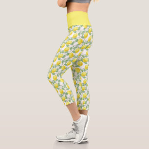 Leggings Capri Citron jaune agrumes Motif botanique 