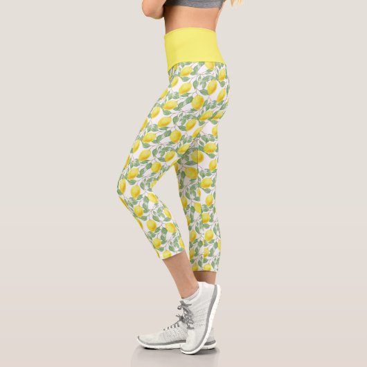 Leggings Capri Citron jaune agrumes Motif botanique (Gauche)