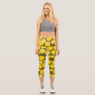 Leggings Capri Citrons jaunes et motif vert olive : Citrus modern