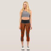 Leggings Capri Citrouille d'Halloween Orange et bande noire (Recto)