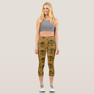Leggings Capri Citrouille et chasseur Motif de fleurs de cône ver