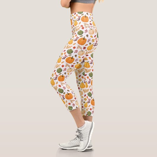 Leggings Capri Citrouilles de récolte et Motif de feuilles d'auto (Gauche)