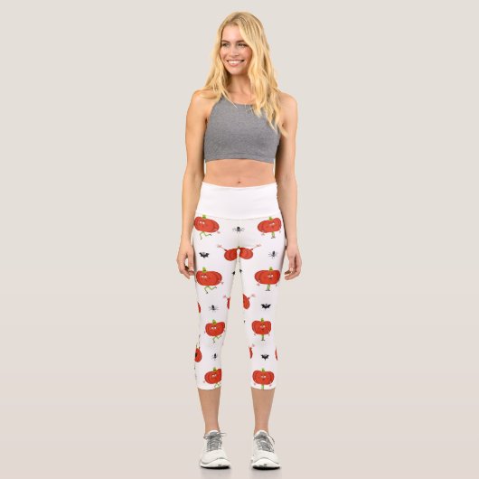 Leggings Capri Citrouilles d'halloween mignonnes, araignée et mot (Recto)