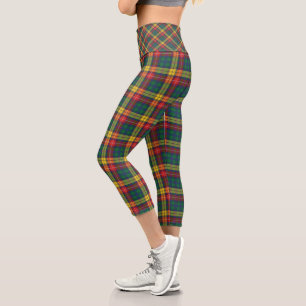 Leggings Capri Clan Buchanan Scottish Plaid Rouge Vert Jaune