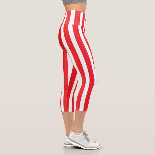 Leggings Capri Classic Bright Red and White Striped (Droite)