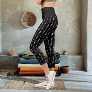 Leggings Capri Clé squelette de hibou tribal noir blanc gothique