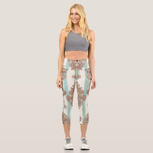 Leggings Capri Clés vintages, verrous : motif à main levée.