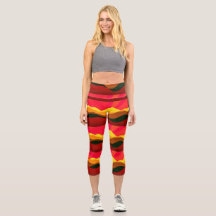 Leggings Capri Cocktail Abstrait Art coloré rouge noir jaune