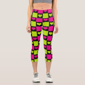 Leggings Capri Coeurs de tableau de bord - Vert citron, rose chau (Recto)