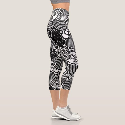 Leggings Capri Coeurs décoratifs noir et blanc Motif (Droite)