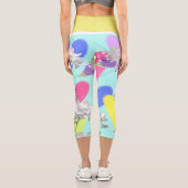 Leggings Capri Coeurs et fleurs avec Arrière - plan Aqua (Verso)